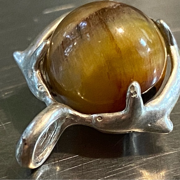 Dolphin tiger eye  sphere pendant sterling 925 - Picture 2 of 8